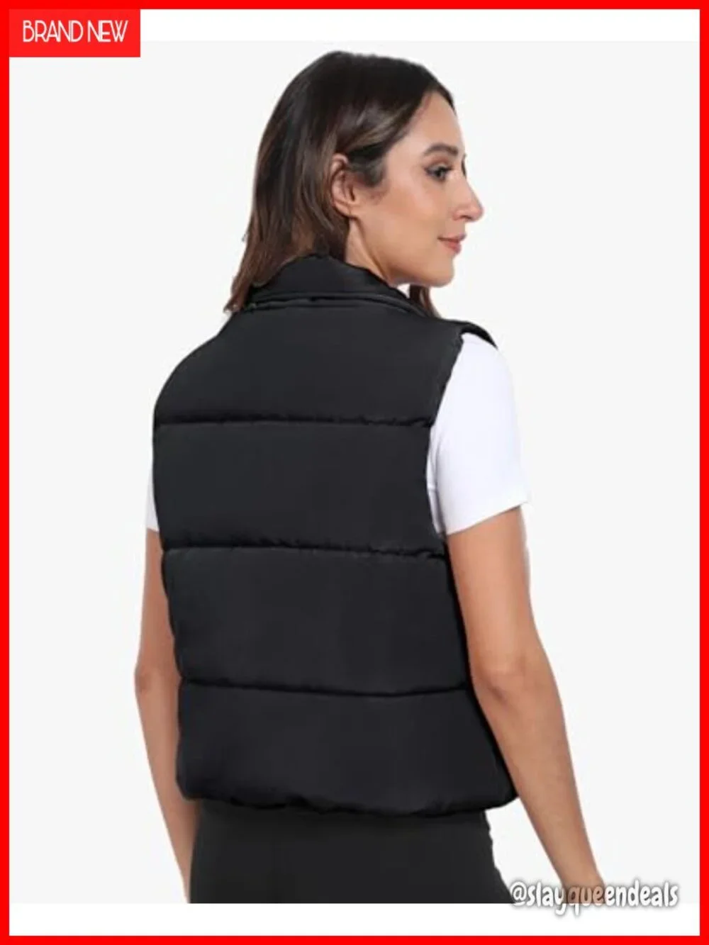 Cropped Puffer Vest Sleeveless Lightweight Insulated Zip Up with Pockets
